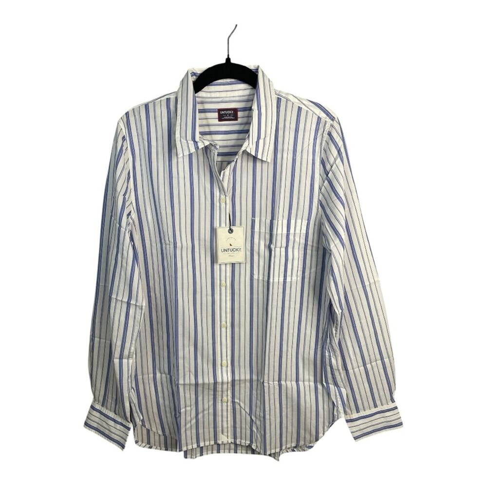 UNTUCKit Women's Pinot Perse Wide Stripe Long Sleeve Button Up Shirt Size 12 NWT